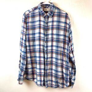 Marine Layer Blue and Red Plaid Casual Button Down Shirt